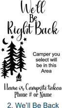 Load image into Gallery viewer, Camper Campsite garden Flag, Personalized bright Camping sign, Camp outdoor Decor, Gift outdoorsman traveler, Custom Decor rv trailer popup
