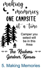 Load image into Gallery viewer, Camper Campsite garden Flag, Personalized bright Camping sign, Camp outdoor Decor, Gift outdoorsman traveler, Custom Decor rv trailer popup
