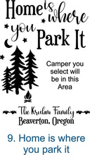 Load image into Gallery viewer, Camper Campsite garden Flag, Personalized bright Camping sign, Camp outdoor Decor, Gift outdoorsman traveler, Custom Decor rv trailer popup
