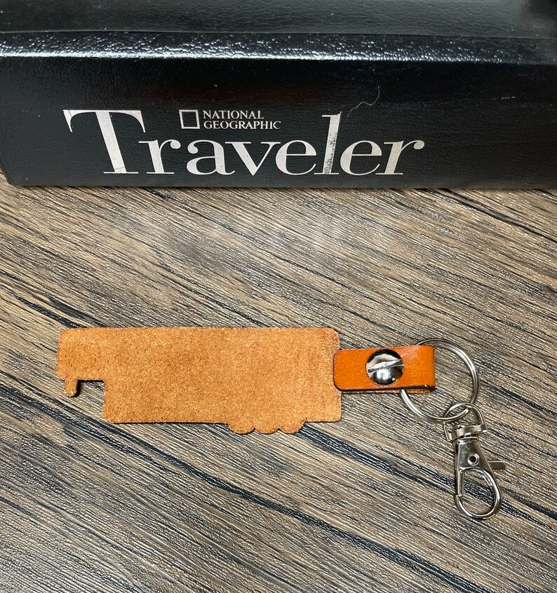 Horse trailer leather keychain