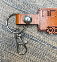 Load image into Gallery viewer, Horse trailer leather keychain
