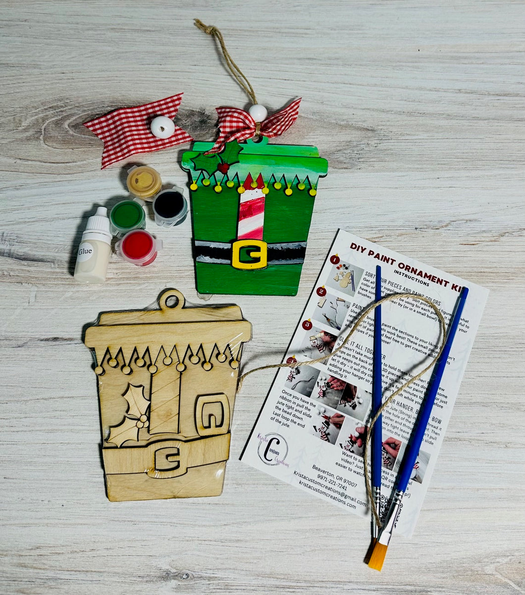 DIY Christmas Elf Coffee Cup Wood Ornament Kit