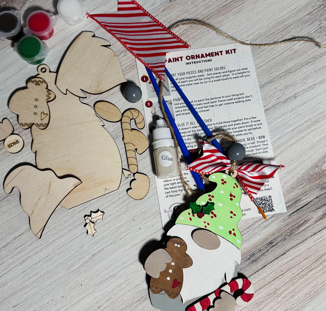 DIY Gnome holding a candy cane wood ornament kit