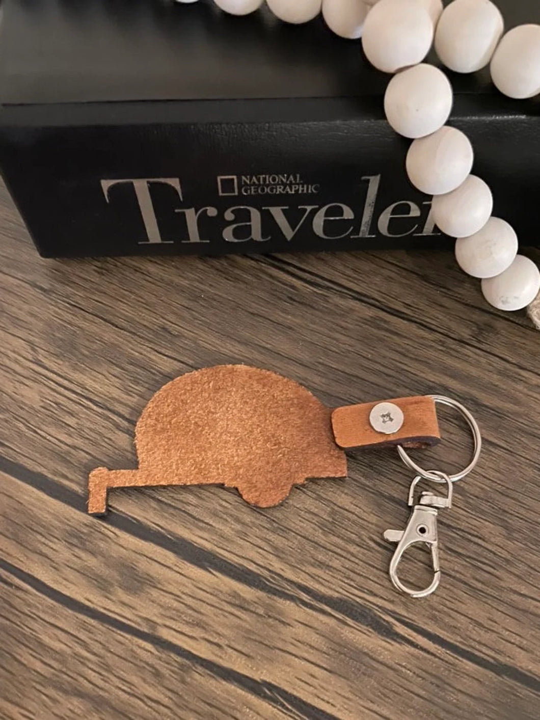 Retro Camper leather keychain