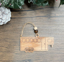 Load image into Gallery viewer, Wood Horse trailer holiday tree ornament
