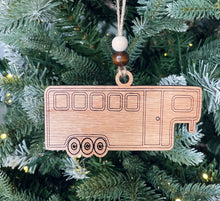 Load image into Gallery viewer, Wood Horse trailer holiday tree ornament
