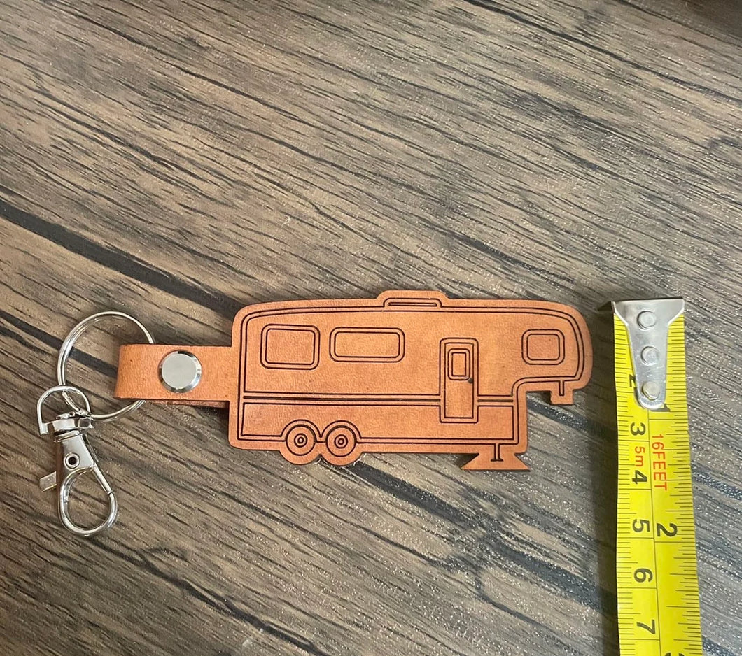 Fifth wheel trailer leather keychain