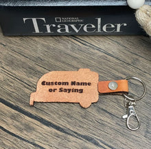 Load image into Gallery viewer, Small travel trailer leather keychain
