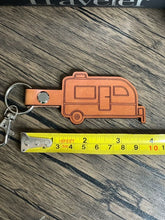 Load image into Gallery viewer, Small travel trailer leather keychain
